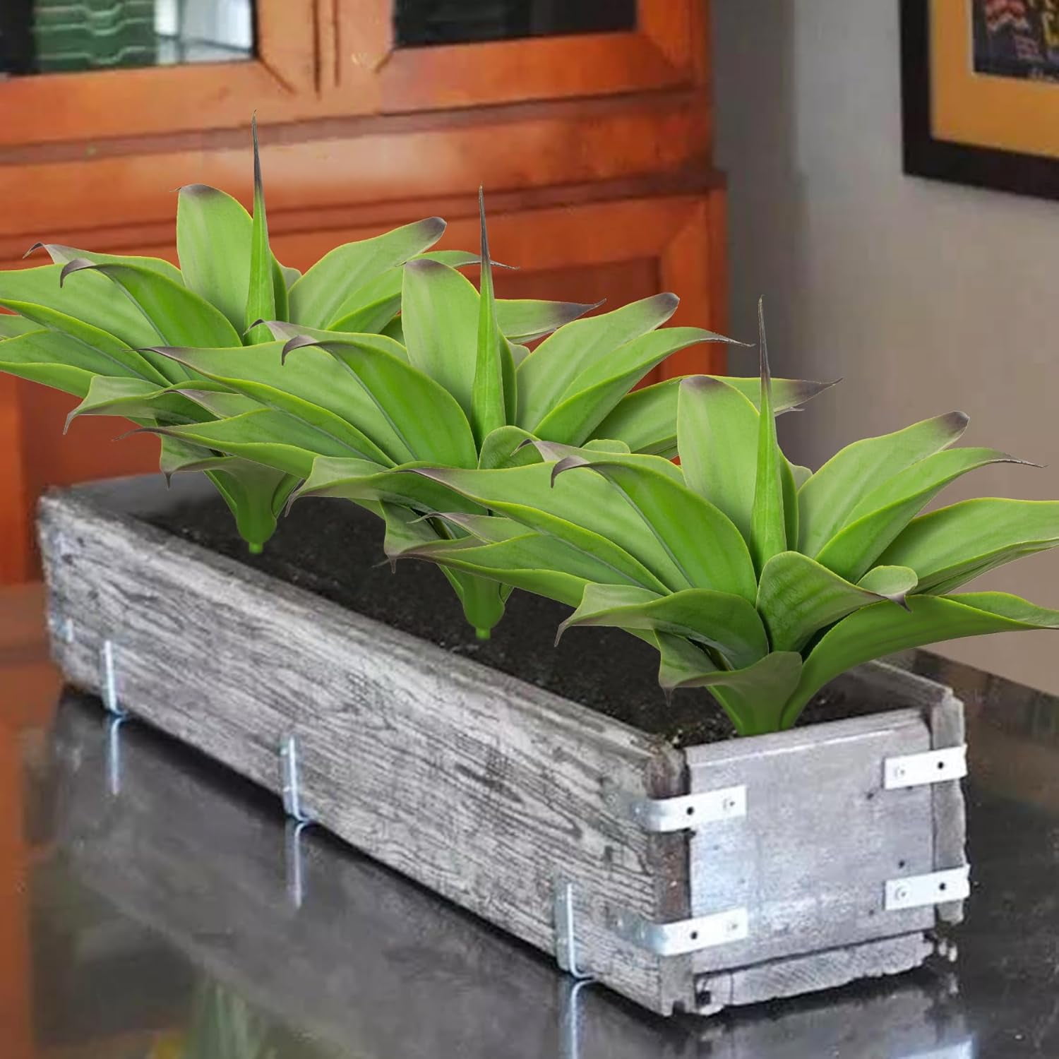 Fake Plants Artificial Agave Plants 13.8" Large UV Resistant Fake Agave Planters for Indoor and Outdoor Decorating Tropical Plant Succulents Greenery Indoor Decor(2Pack, Purple