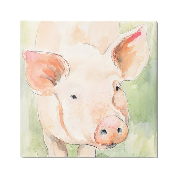 Stupell Industries Modern Pig Portrait Animals & Insects Painting Gallery Wrapped Canvas Print Wall Art, 17 x 17