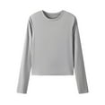 thumbnail image 6 of bbyeadc Womens Gray Long Sleeve Shirt Crew Neck Strechy Going Out Tee Shirts Spring Fall Winter Casual Solid Color Tight Tees Pullover, Gray XS, 6 of 7