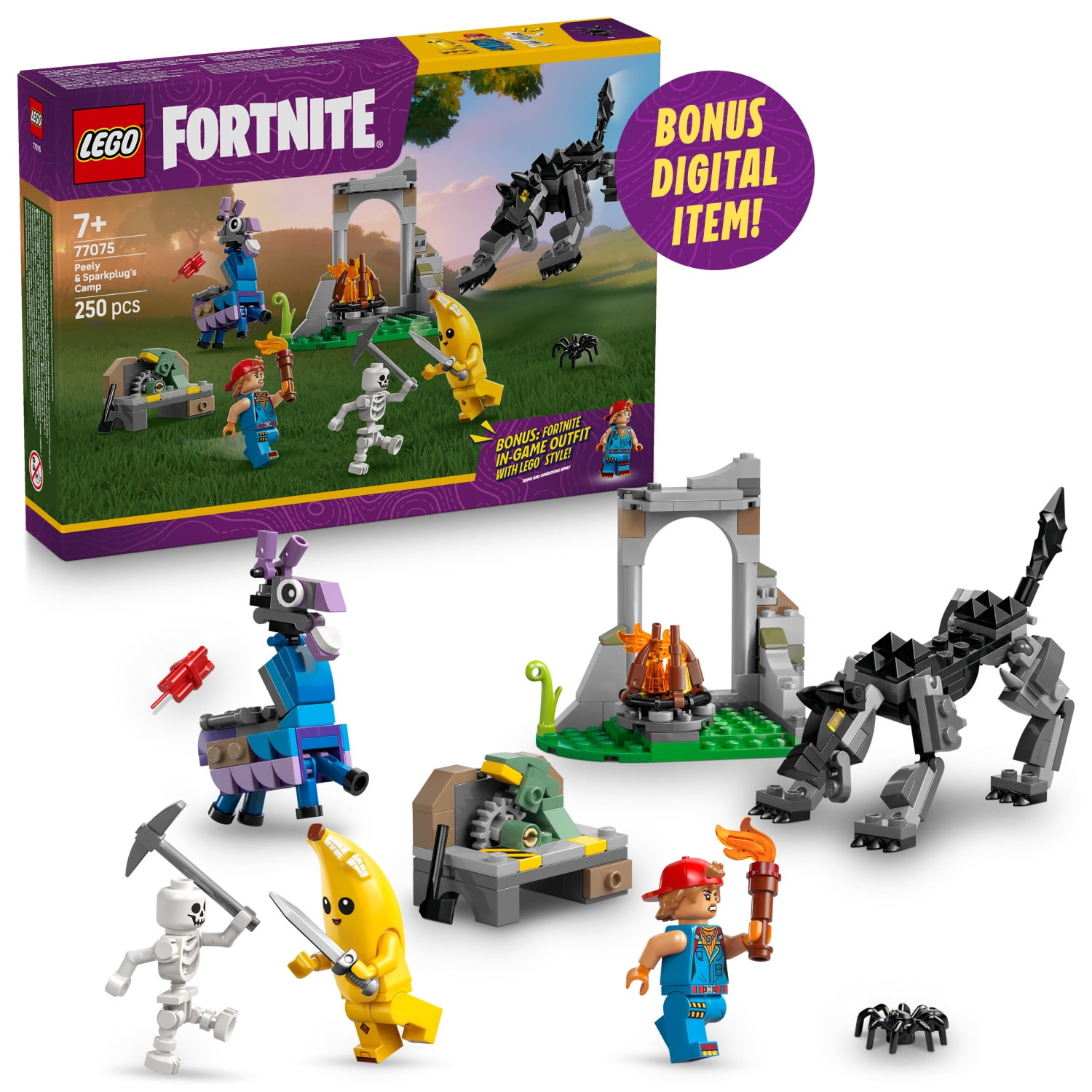 LEGO Fortnite Peely & Sparkplug’s Camp Kids Toy - Pretend Play and Video Game Building Set for Girls & Boys, Ages 7+ - Fortnight Toy Figures Peely, Sparkplug, & More - Gift Idea for Birthdays - 77075