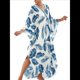 thumbnail image 3 of Vestido Caftán con Estampado Animal para Mujer, Talla Grande, para Playa, Verano 2025 Hojas Azules Talla Única, 3 of 10