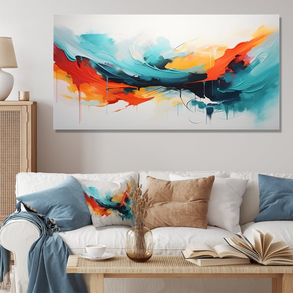 Designart "Expressionism in Colorful Abstract III" Extra Large Abstract Wall Art - Modern Blue Abstract Painting Hallway Wall Art Decor