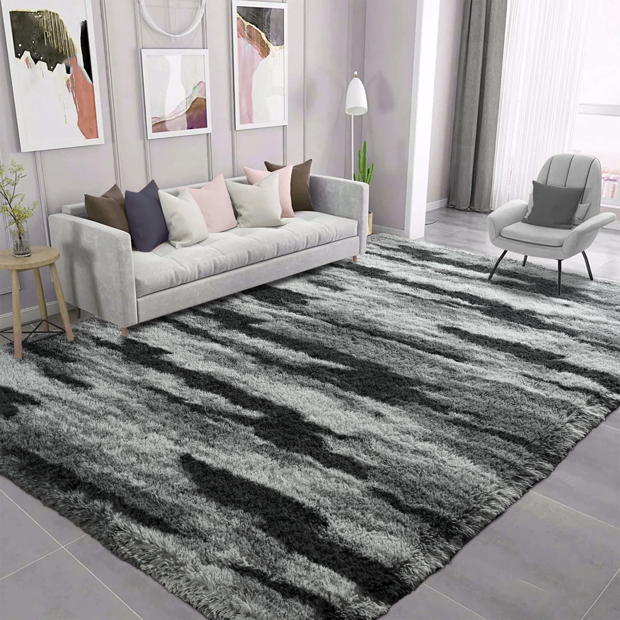 Arogan 4x6 Feet Area Rugs for Living Room Bedroom, Black Soft Fluffy Shaggy Bedside Carpet, Machine Washable Indoor Floor Rug for Kids Home Decor Aesthetic