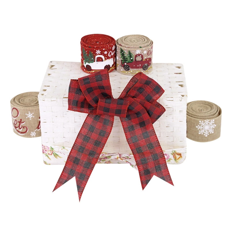 5m/roll Merry Christmas Tree Car Elk Printed Burlap Ribbons For Gift Wrapping Xmas New Year Decoration Handmade Wreath Bows