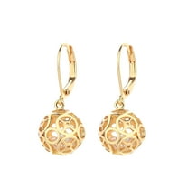 14K Gold Plated Filigree Ball Leverback Drop Earrings