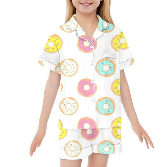 Rutayy Kids Girls 2 Piece Sets Pajamas For Graphic Print Short Sleeve Button Shorts Pajama Set Casual Daily Wear, Light Yellow, 12-13 Years