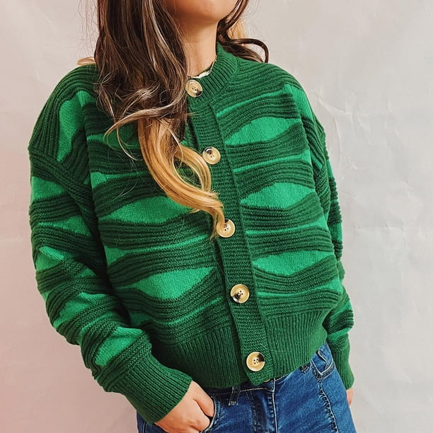 Pntutb Moda Mujer Casual Irregular Raya Contraste Color Solo Pecho Cuello Recortado Rebeca Suéter Chaqueta Liquidación Pntutb Pntutb-1471