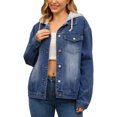 thumbnail image 1 of CHAQUETA DE DENIM PARA MUJERES INSPIRE CHIC CON CAPUCHA, DESESTRUCTURADA, DE MANGA LARGA, CON BOTONES Y CAPUCHA DESMONTABLE, TAMAÑO M, AZUL OSCURO, 1 of 5