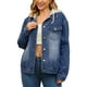 thumbnail image 1 of CHAQUETA DE DENIM PARA MUJERES INSPIRE CHIC CON CAPUCHA, DESESTRUCTURADA, DE MANGA LARGA, CON BOTONES Y CAPUCHA DESMONTABLE, TAMAÑO M, AZUL OSCURO, 1 of 5