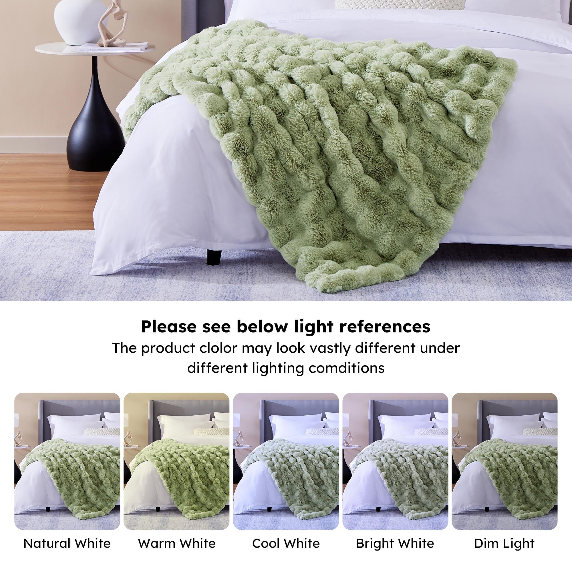 PatPat Throw Blanket for Couch Bed Fleece Plush Fuzzy Faux Fur Home Room Decoration Gift Bubble Soft Green Throws Blankets 50" x 60"