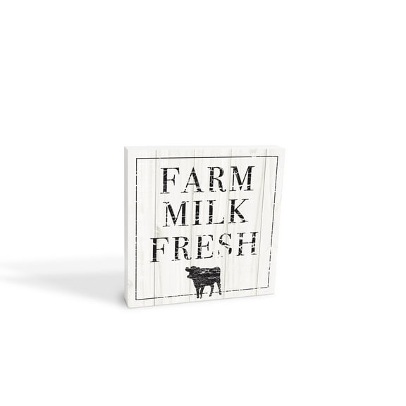 Farm Milk Fresh White Woodgrain Cow 10 x 10 Wood Tabletop Sign Plaque