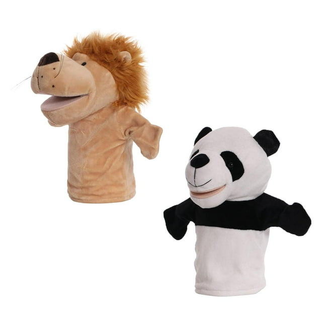 Marionetas de peluche de animales de zoológico, marionetas para niños, lindos juguetes educativos de simulación con boca móvil, juguetes educativos panda leon
