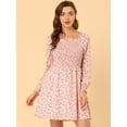 thumbnail image 4 of Vestido floral Allegra K de Manga Larga con Cuello Cuadrado Y fruncido Rosa XS, 4 of 6