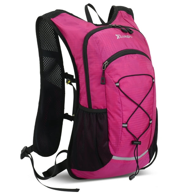 Sac à Dos d'Hydratation Rouge Rose avec Réservoir d'Eau 2 L - Sac de Jour Léger pour la Randonnée, le Camping, le Vélo, le Ski et l'Alpinisme - Polyester Hydrofuge, Multiples Compartiments, Fermeture Éclair Antivol &