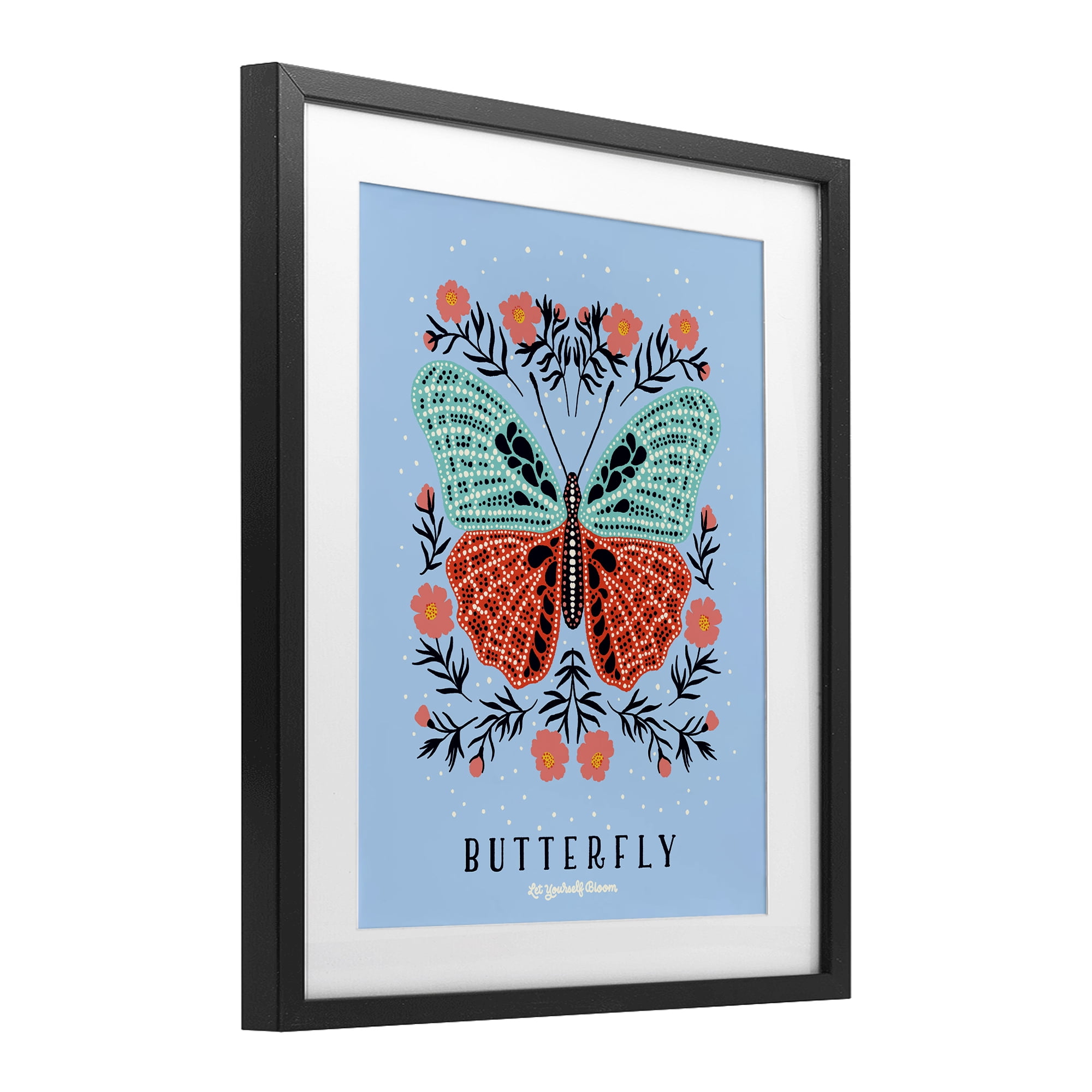 Stupell Industries Butterfly Symmetry on Blue Black Framed Print Under Glass, design by Indira Prieto | IndySign