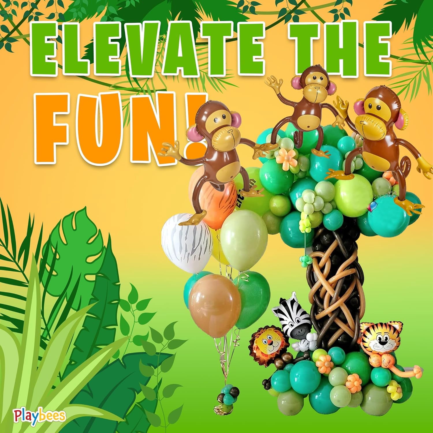 Large Inflatable Monkey 27" - 6 Pack Blow Up Animal Party Favors - Inflatables Jungle Decor, Monkeys for Baby Shower, Safari Birthday Kids & Toddlers Decorations, Ki