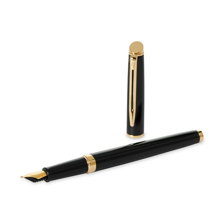 Lacquer Fountain Pen Waterman Hémisphère Fountain Pen, Black Lacquer with Gold Trim, Blue Ink, Medium Point ()