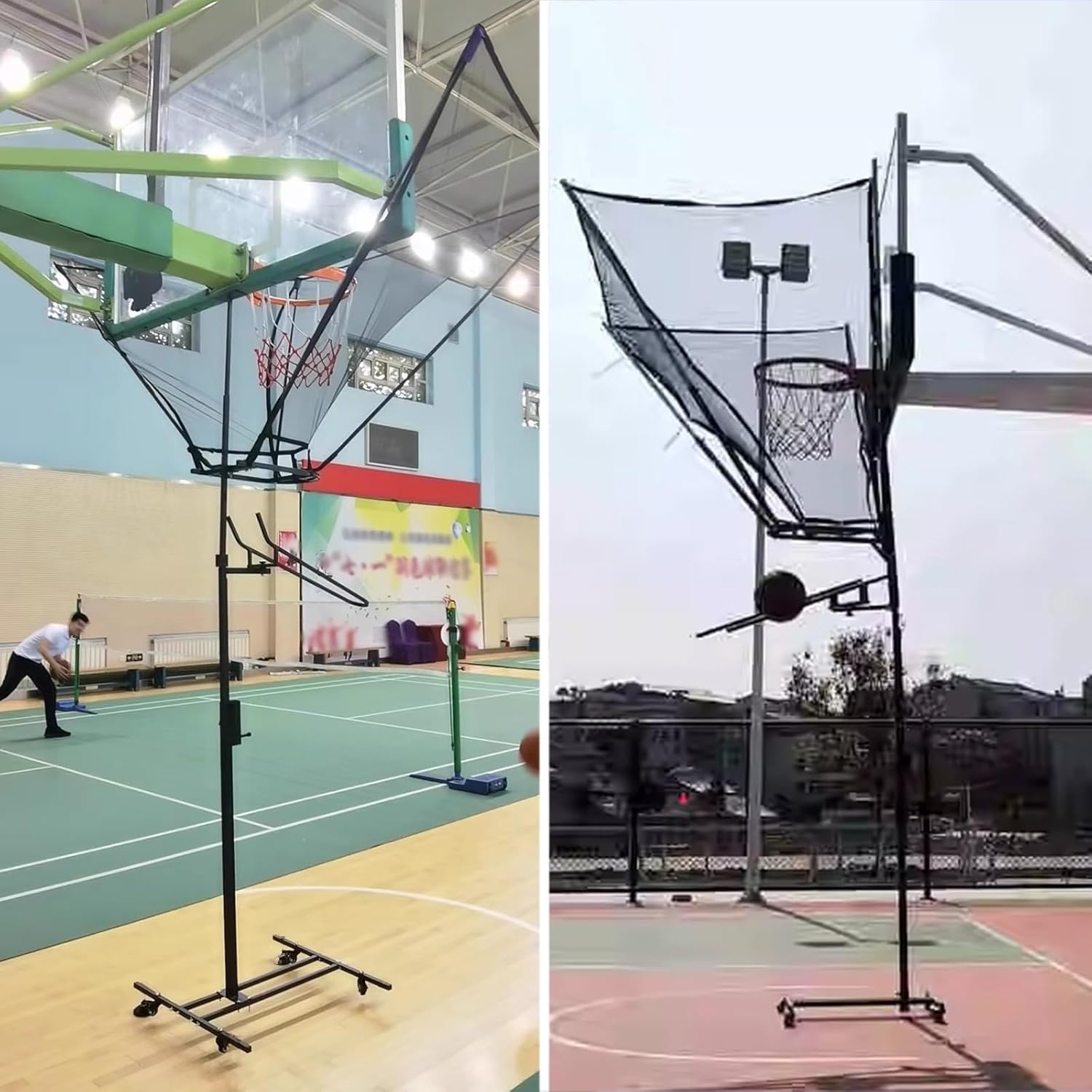Gamvdout Basketball Shot Return Apparatus Rolling Basketball Return Net  Floor Standing Backboard Rebounder Attachment for Traditional Pole/Wall Mounted Hoops  Height Adjustable Shooting Racks