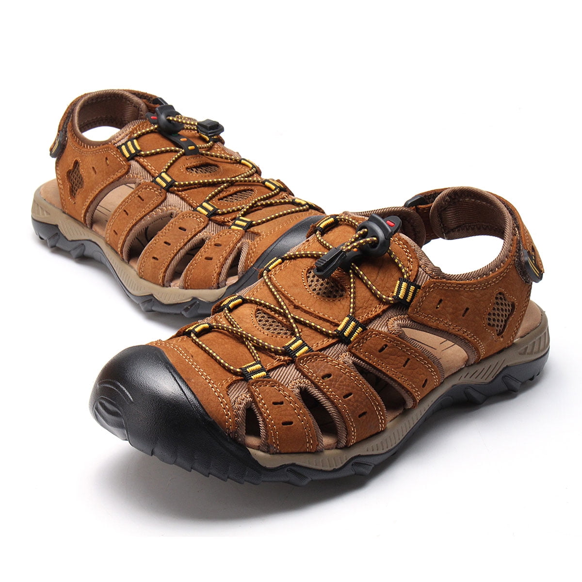 Mens Cut Out Leather Round Close Toe Sandals Beach Fishmen Casual Shoes Retro