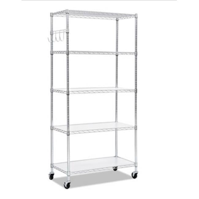 Silver Steel 5-Shelf Wire Shelving Unit with Casters and Liners, 36x18x72