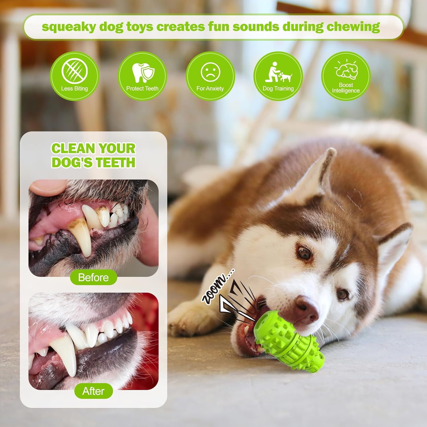 URRU Dog Toy for Aggressive Chewers, Large, Green photo 4