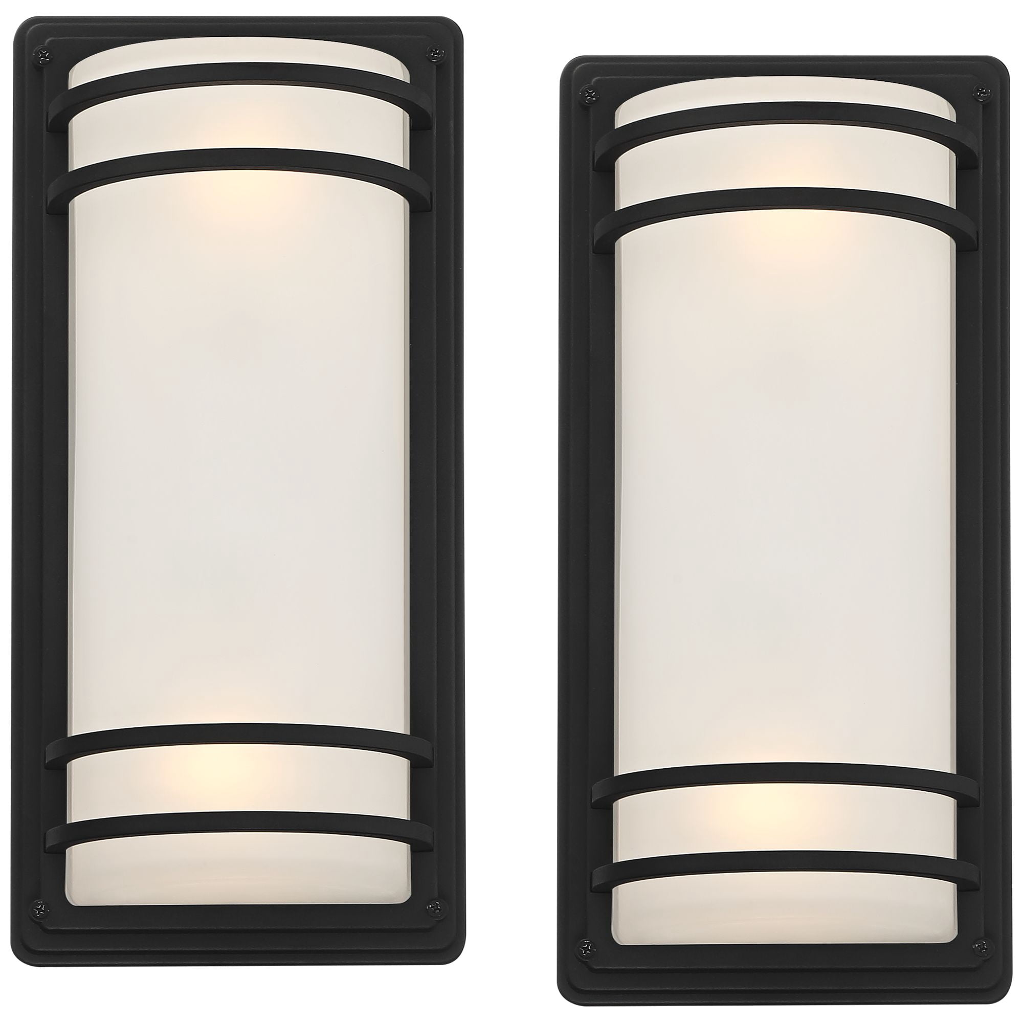 John Timberland Habitat Modern Industrial Outdoor Wall Light Fixtures Set of 2 Black Metal 16" Frosted Glass for Post Exterior Barn Deck