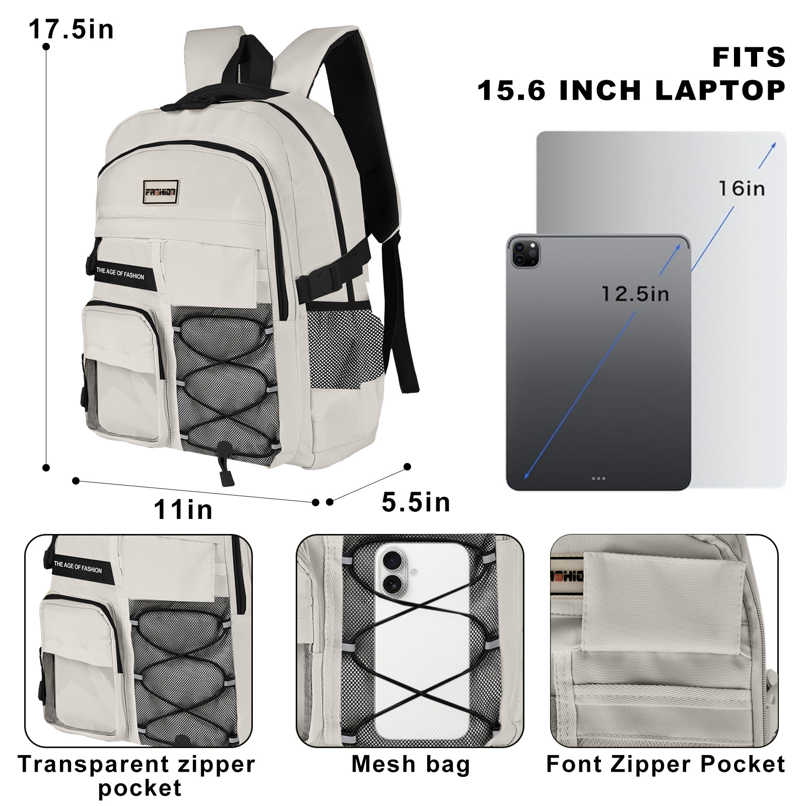 Mochila escolar para preparatoria y universidad, resistente, grande, ligera, para viajes, gris 8