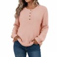thumbnail image 4 of UAMVSH Womens Henley Sweaters Soft Long Sleeve Knit Pullover Dressy Casual Button Crewneck Jumper Tops Fashion Clothing, 4 of 4