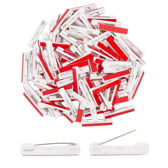 100 pc 100Pcs Safety Bar Pins Self Adhesive Pin Name Tag Pins Plastic Badge Pin 1.42inch Flat Back Brooch Blank Tags Pin for ID Badges Ribbons Nametags Flower and Crafting