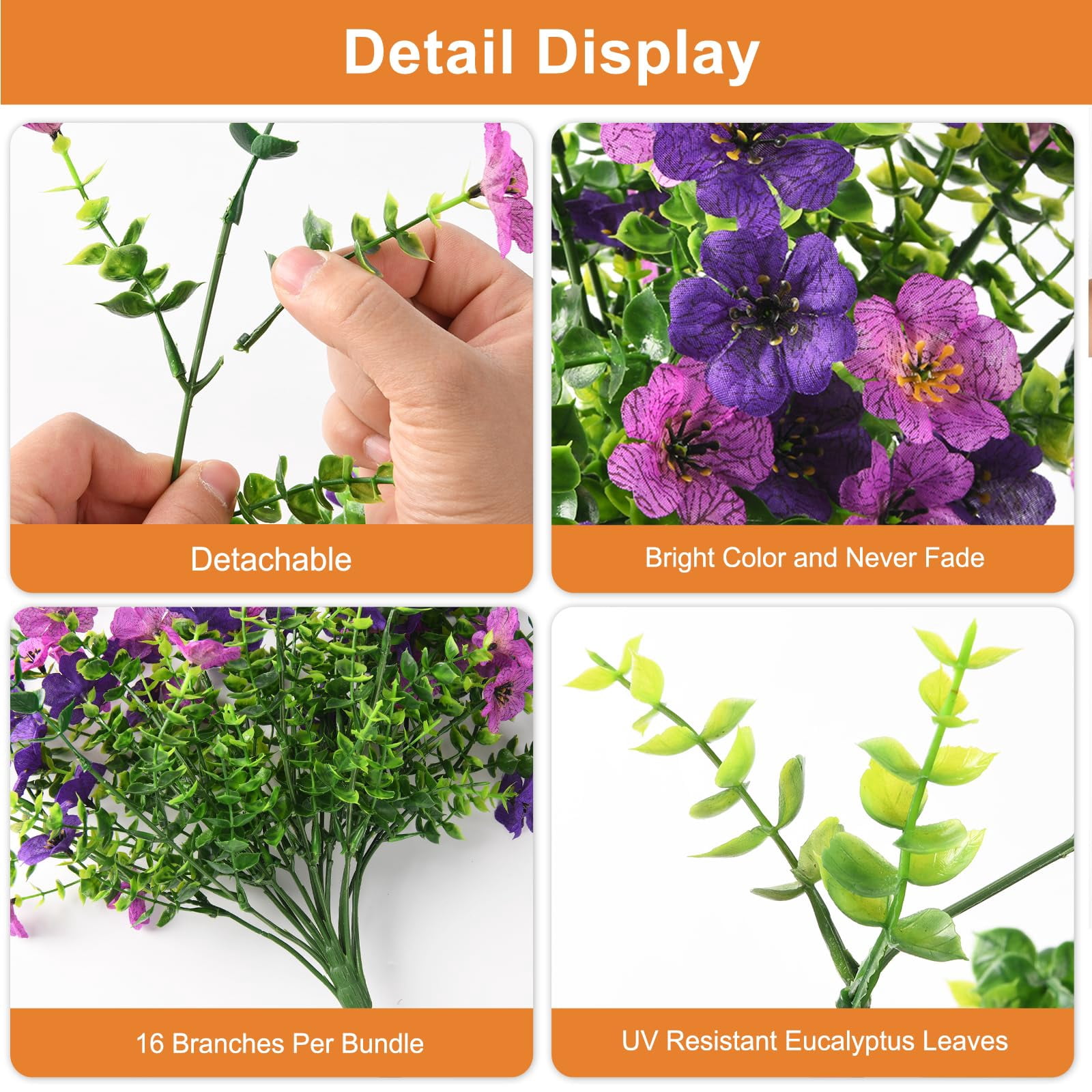 Artificial Hanging Flowers for Outdoors, 2 Pcs Fake Hanging Plant, UV Resistant No Fade Faux Flower