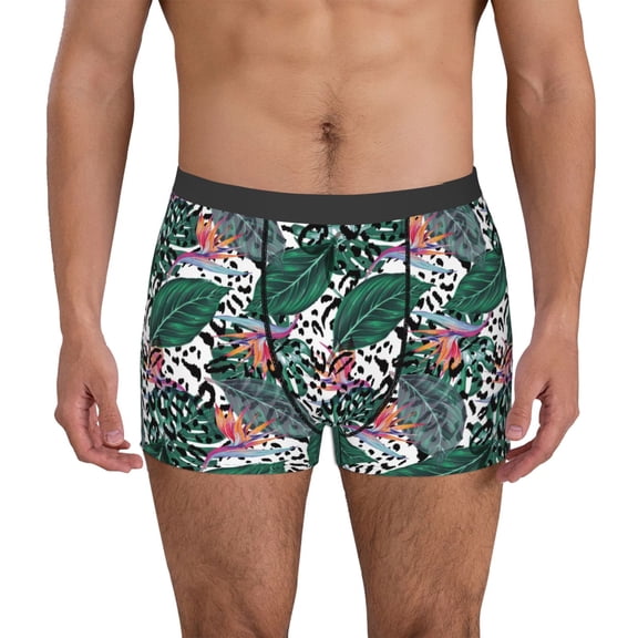 Logiee Tropical Leaves Print Mens Boxer Briefs,Boxer Briefs for Men,Breathable Stretch Underwear,Boys Boxer Briefs-Small