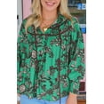 thumbnail image 3 of Women's Green Leaves Print Contrast Trim V Neck Shirred Puff Sleeve Blouse - [ZhiHiMeRi] | XL, 3 of 11