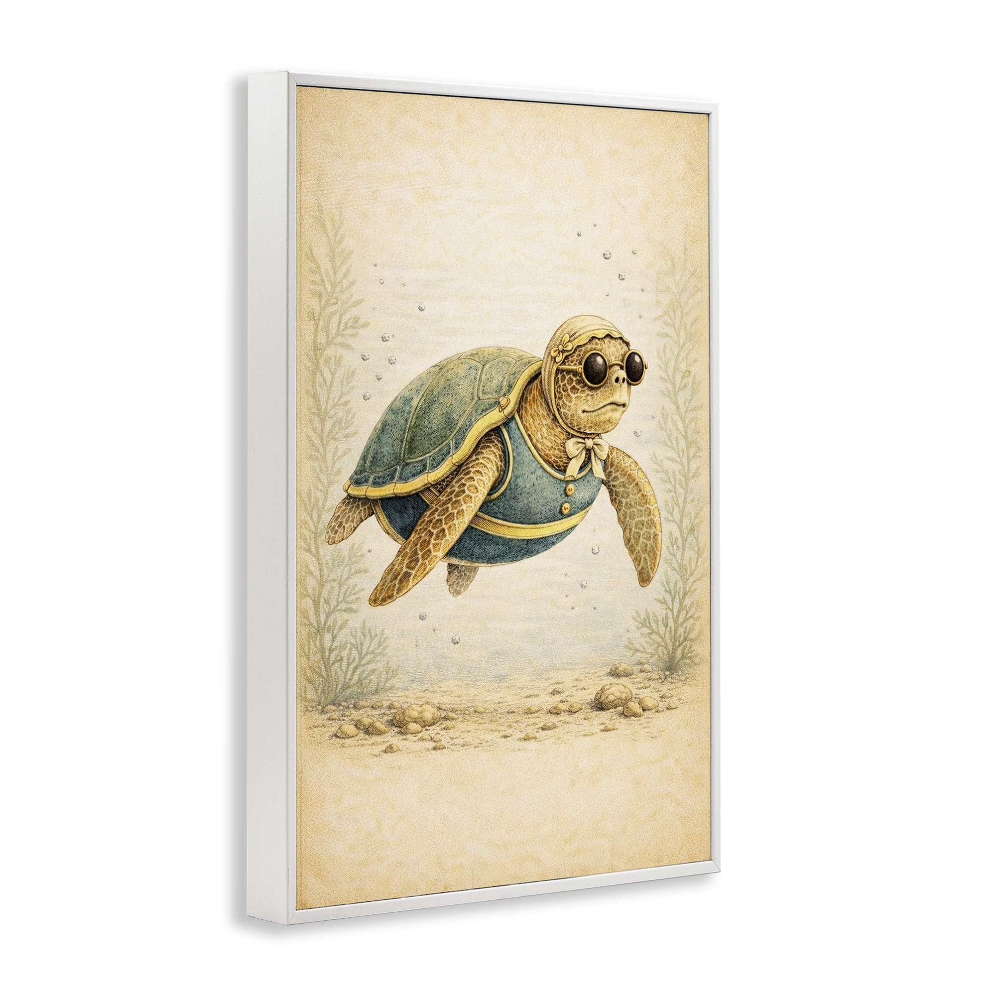 Stupell Industries Maritime Bathing Society Turtle White Framed Giclee Art, design by Grotto Studios