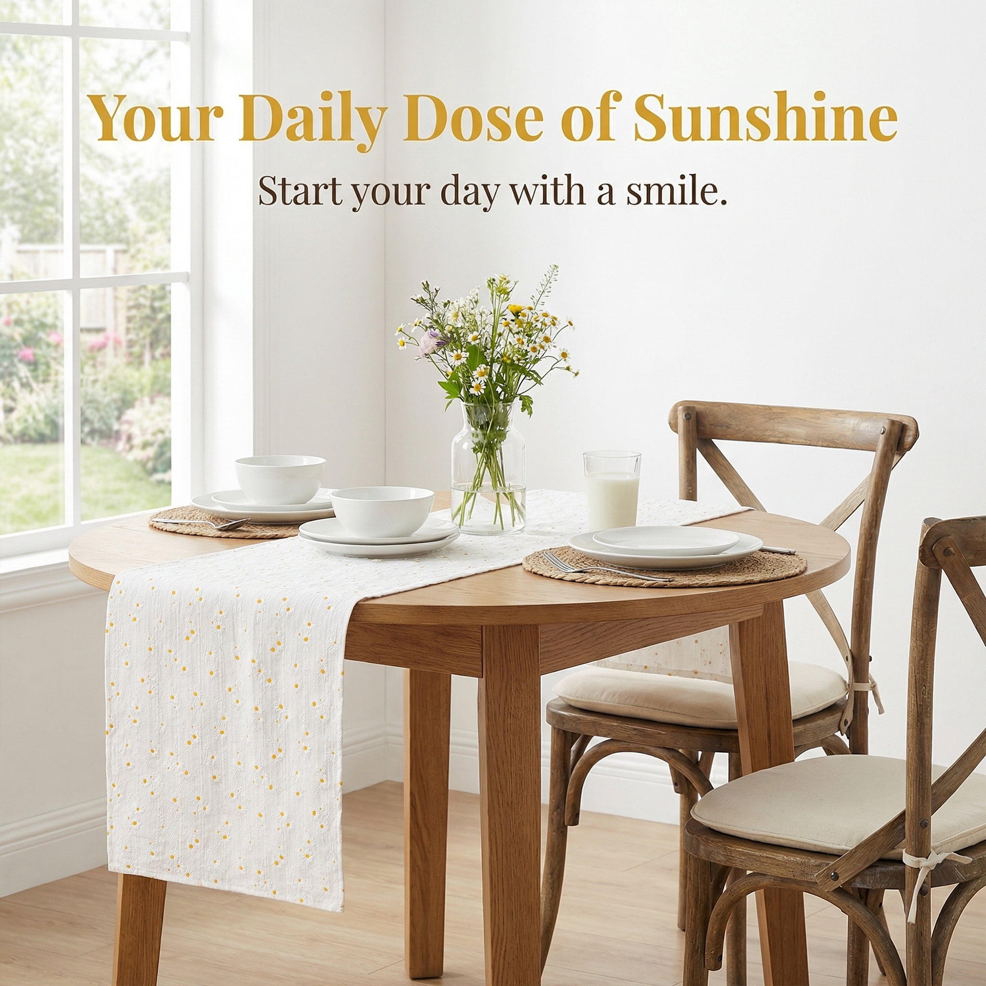 Unique Bargains Cotton Kitchen Runner for Dining Table Decoration Daisy 11.8" x 70.9"