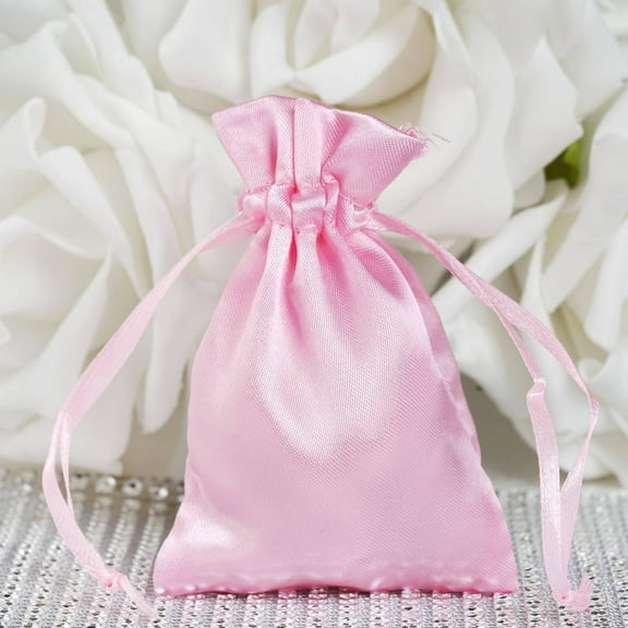 Efavormart 12PCS PINK Satin Gift Bag Drawstring Pouch Wedding Favors Bridal Shower Candy Jewelry Bags - 3"x4"