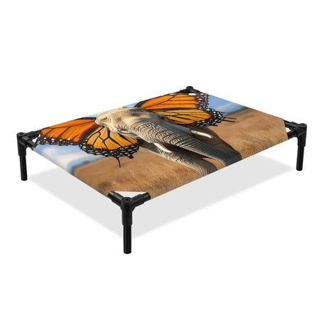 Funny Elephant Elevated Dog Bed Elephant with Butterfly Ears Grassland Cooling Breathable Outdoor Raised Dog Cot Bed with Metal Frame Non-Slip Feet for Large Dog 28x22in