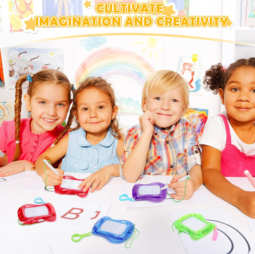 RuWeoMaa Mini Magnetic Drawing Boards with Keychain 18pcs - Erasable Doodle & Sketch Pads for Youngsters, Ideal for Backpacks,Party Favors & Goodie Bag Fillers,Assorted Colors, Perfect Gifts for Kids
