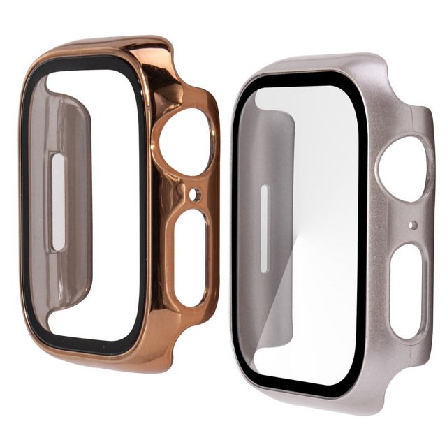 2 Pack PC Case with Tempered Glass Screen Protector Compatible with Apple Watch Series 6 SE Series 5 Series 4 44mm, Overall Shockproof Protective Cover for iWatch rosegold and starlight