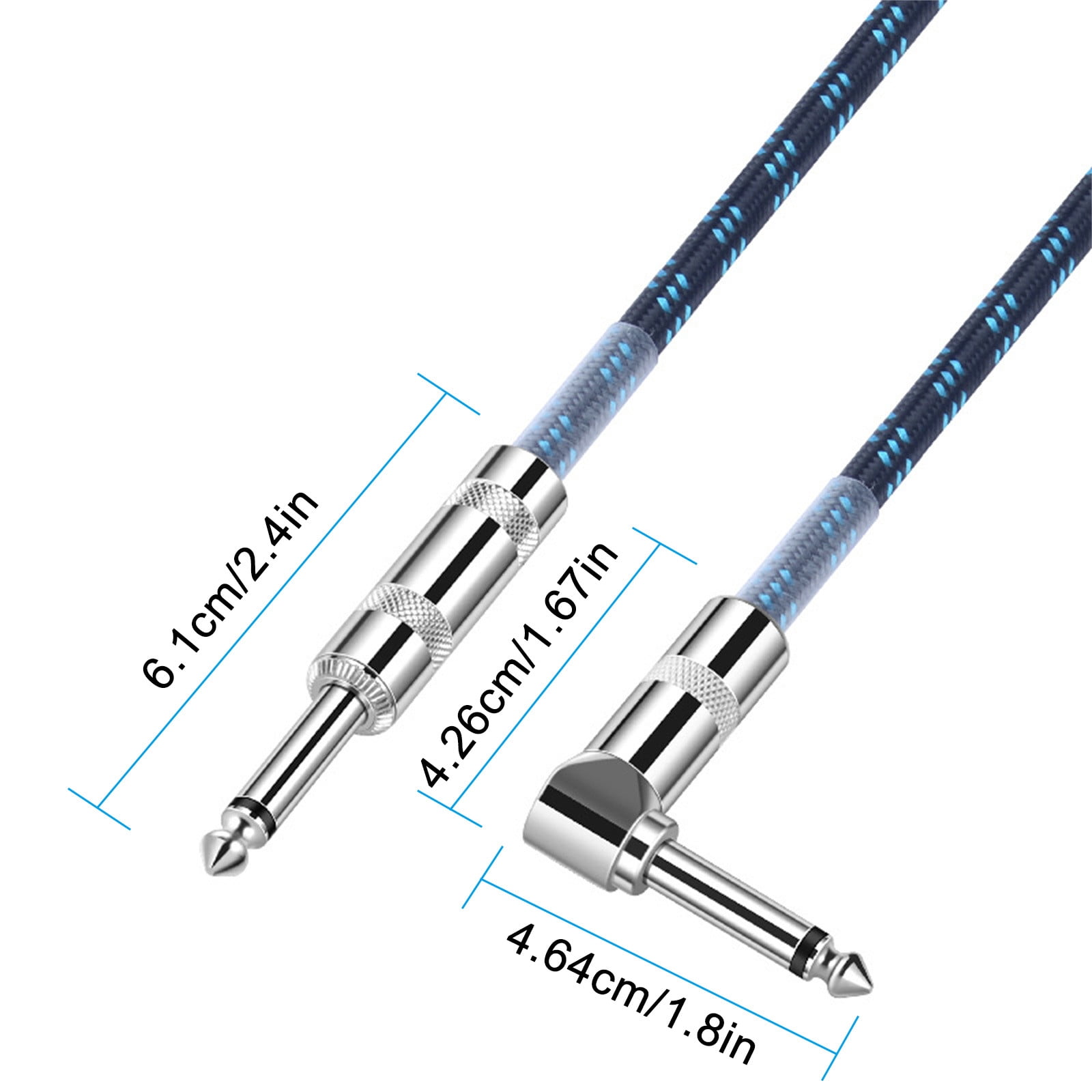Weloille 6.35mm Electric Guitar Cable Guitar Amp Cable For Electric Guitar Bass Electric Mandolin Keyboard Pro Audio 1/4 Inch Right Angle To Straight Cable