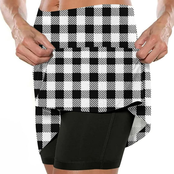 Lenpel Skorts for Women Plaid High Waisted Pull on Printed Tennis Sports Skirt Shorts Athletic Workout Skorts with Pockets