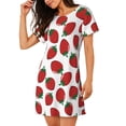 thumbnail image 2 of Vsdgher Chemise de Nuit à Manches Courtes pour Femmes, Motif Fraise Dessinée à la Main, Col Rond, Mignonne, Confortable, 2 of 6