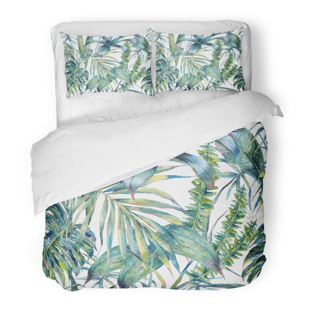 HATIART 3 Piece Bedding Set Natural Leaves Exotic Watercolor Green ...