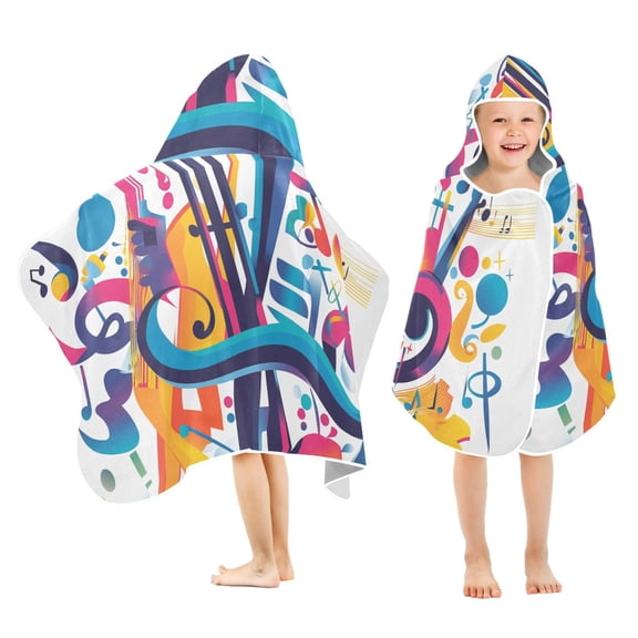 Yayeee Kids Hooded Towels Toddler Soft Absorbent Beach Bathing Wrap 50" x 23.5", Musical Pattern