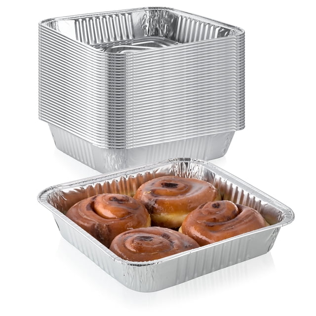 Paquete de 30 sartenes desechables de aluminio extra gruesas, tamaño estándar de 9 x 9 pulgadas, latas de cocina cuadradas reciclables, recipientes portáti DCS Deals NA