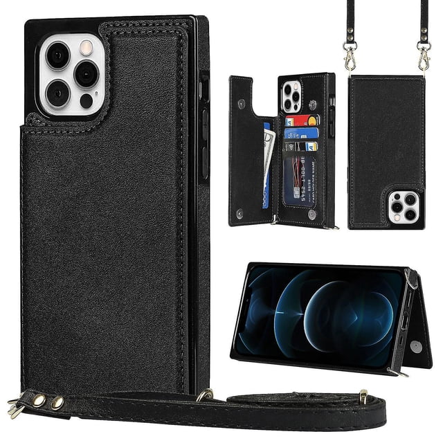 Funda para iPhone 14 con cordón de piel sintética, color liso