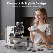 AIRMSEN Espresso Machine with Grinder, Espresso Coffee Machine with Customized Grind Amount & Coffee Volume, Cold Brew Coffee Maker for Cappuccino Latte Americano, Brushed Stainless Steel