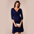 thumbnail image 3 of Robe de Maternité pour Femmes, Robe de Grossesse à Manches 3/4, Col en V Froncé, Bleu Foncé, Jupe de Maternité, 3 of 6