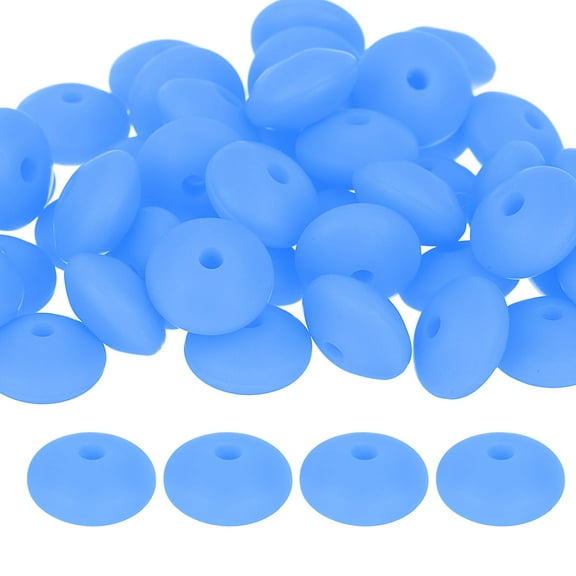 Uxcell 50Pack 12mm Silicone Lentil Beads, Rubber Abacus Focal Bead Loose Bulk Beads for DIY (Blue)