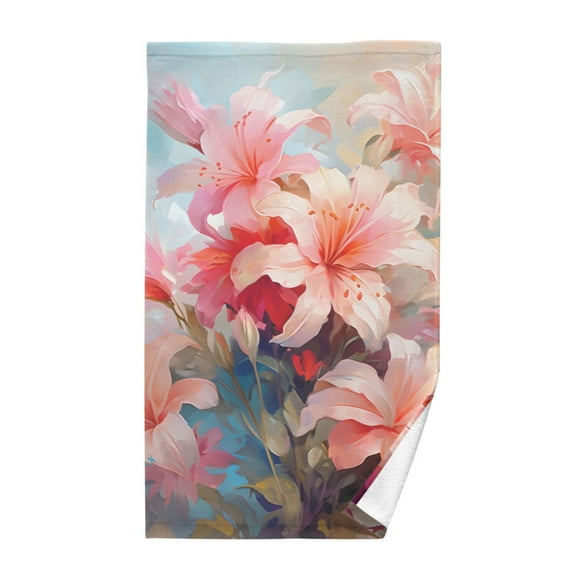 Lily Flowers Pink Cotton Face Towels Soft Hand Towel Absorbent Bathroom Towel for Kitchen Hotel Decoration