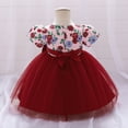 thumbnail image 4 of MEZZALL Girls Short Sleeve Bowknot Mesh Dress Fashion Festival Pageant Dress Lovely Newborn Sundress, Red, 3-6 Months, 4 of 8